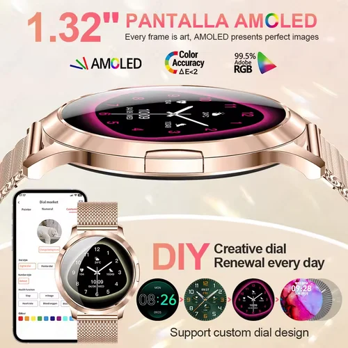 Imagen 2 del producto 2025 NUEVA pantalla HD AMOLED curvada 3D Reloj inteligente para mujer Deporte GPS trayectoria Fitness Pulsera personalizada HD Bluetooth llamada Reloj inteligente