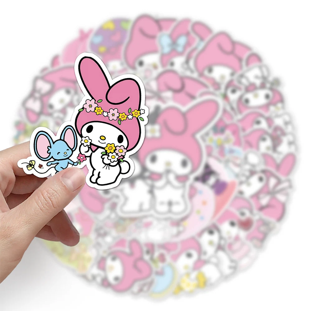 Cute Sanrio Anime Adesivos para Crianças, Decalques Kawaii, Minha Melodia, Caixa Do Telefone DIY, Garrafa De Água, Scrapbook, Adesivo Engraçado Dos Desenhos Animados, 10 Pcs, 30 Pcs, 50Pcs