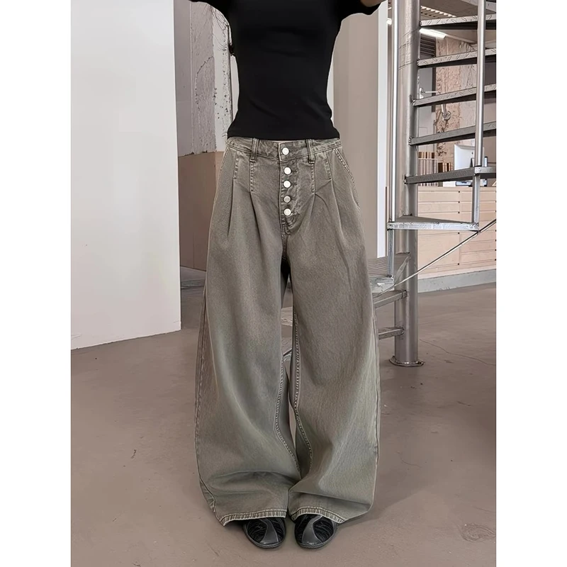 YIBASHU Women's Brown Y2k Jeans Oversize Grunge Jean Pants Vintage Harajuku Baggy Boyfriend Denim Trousers Alternative Clothes view 4