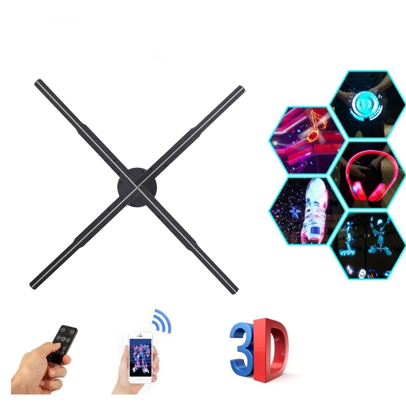 56CM 3D Hologram Fan Projector Naked Eye Holographic Lamp Player Wifi Remote Advertising Picture Video Display Logo Light