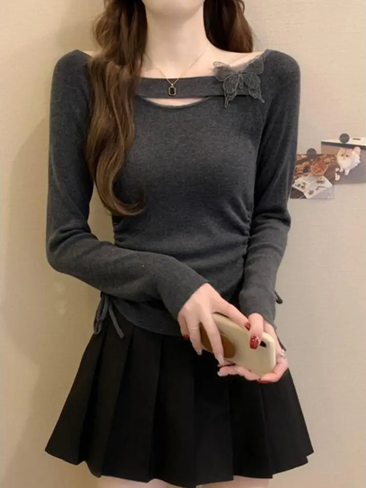 

Вязаная базовая футболка для женщин, облегающая, красивая, с длинным рукавом, уникальная, для ношения под одеждой, весна-осень