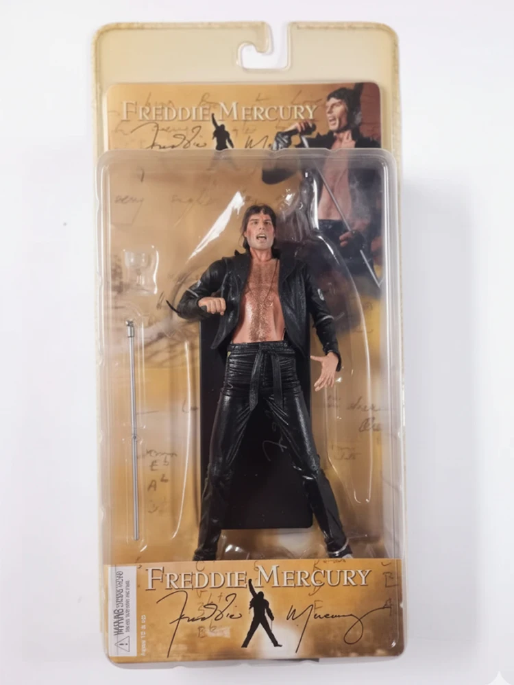 

NECA Freddie Mercury QUEEN 'Live Killers' Black Leather Outfit action figure The box is slightly yellowed