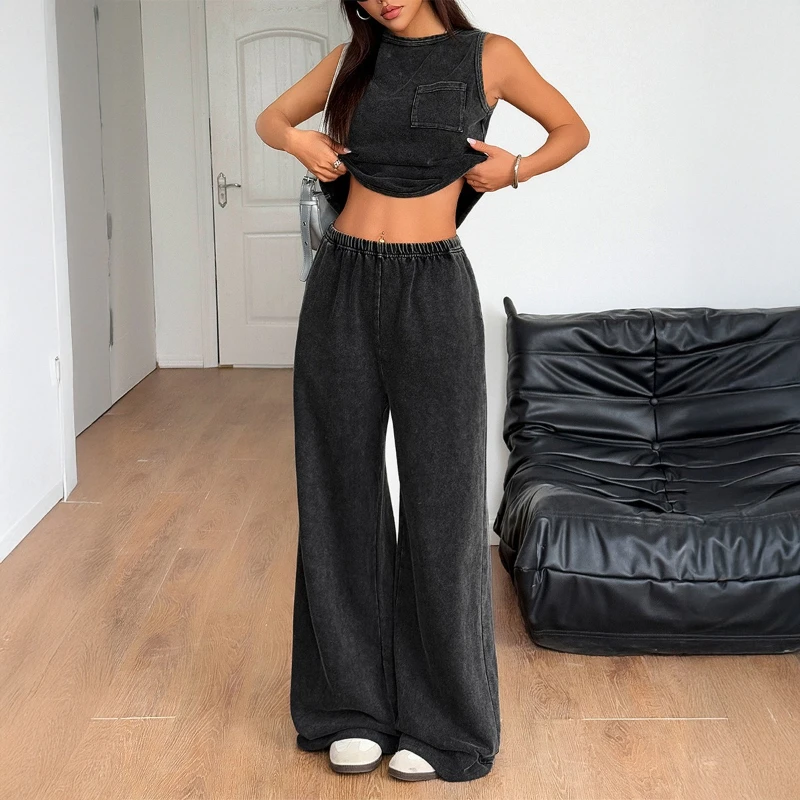 Lente/zomer 2025, sport- en vrijetijds-T-shirt, rechte broek, damespak