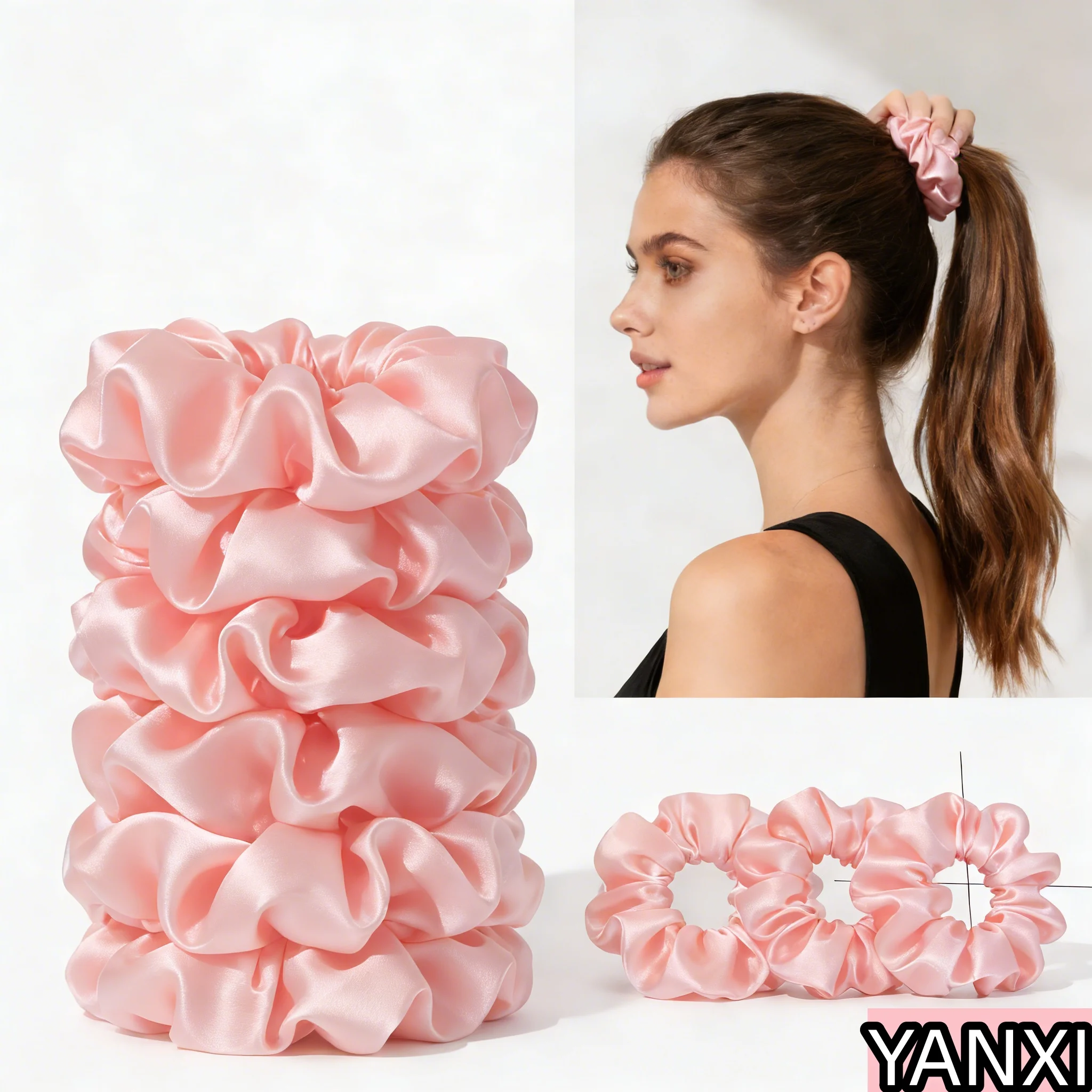 1//60/100/12/24pcs pink Satin Hair Scrunchies Set For Women Elastic Ties Suitable Ponytail Casual Accessories Headwear Cute