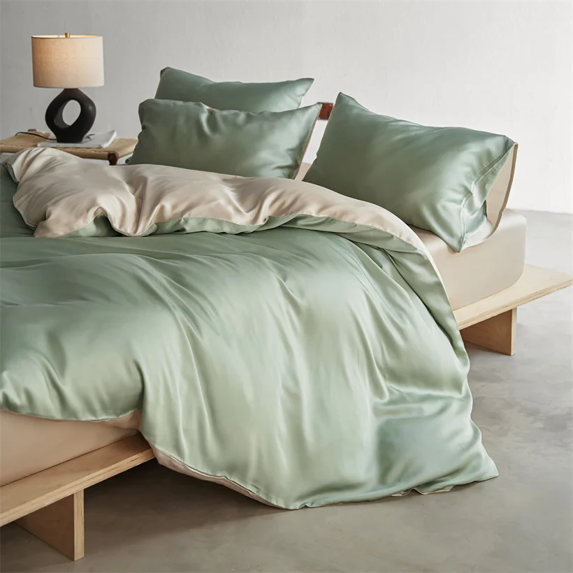 22mm Mulberry Silk Bedding Set Luxury Smooth Duvet Cover Set with Quilt Cover Bed Sheet Pillowcase for Twin Full King Queen Bed