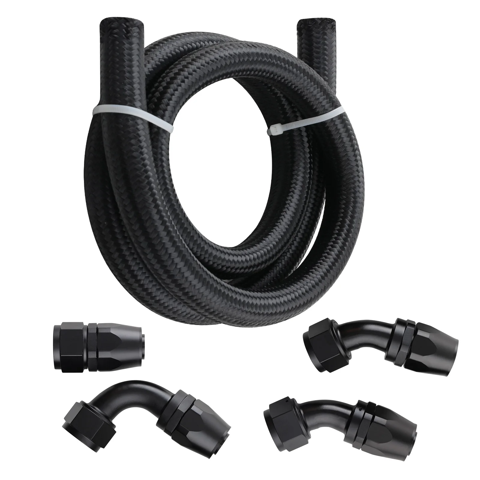 Black AN16 Hose Fuel Line With Braided Rubber Hose 90 Degree 45 Degree 5 Feet