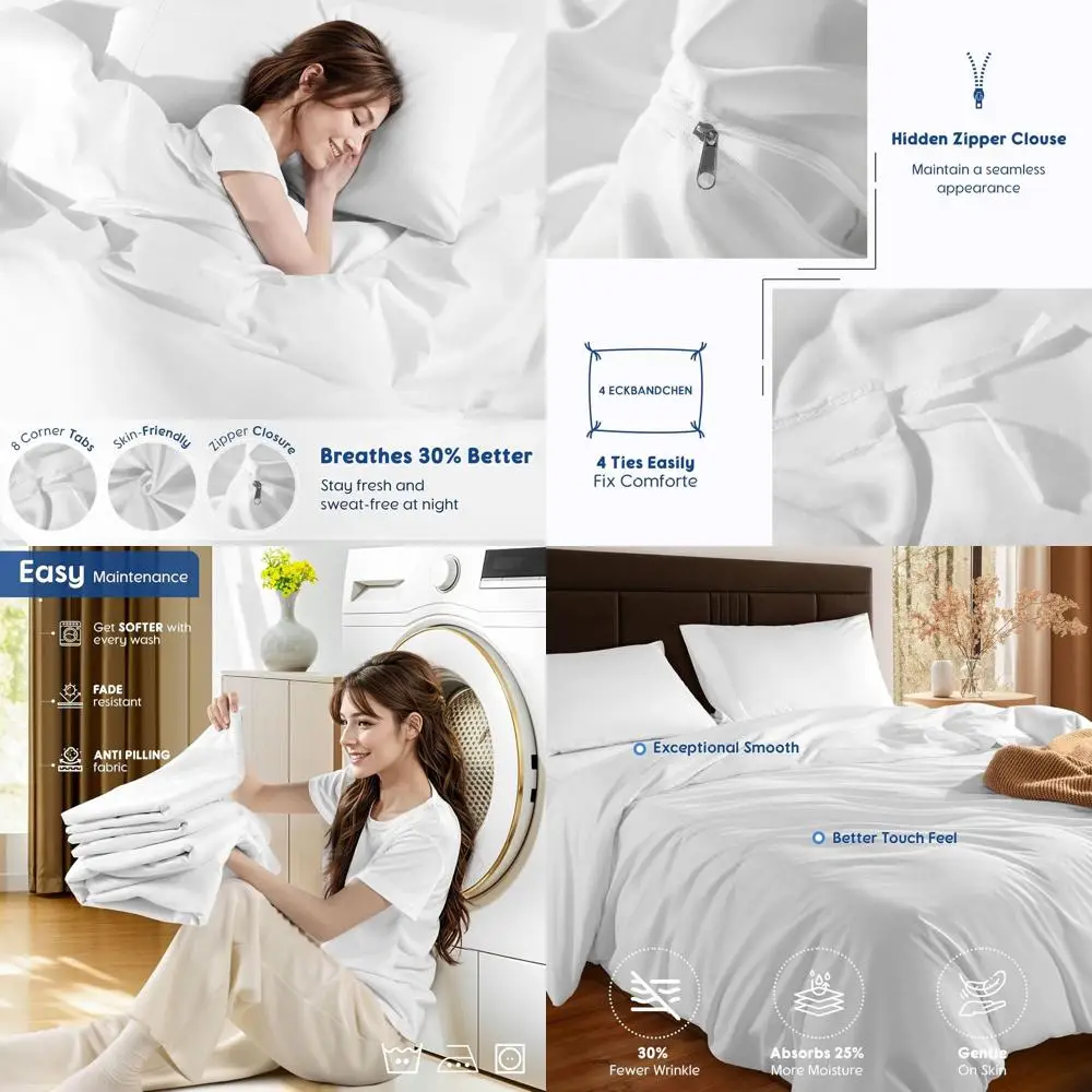 

King Size 1000-Thread Egyptian Cotton Duvet Cover Set, Soft & Breathable, with Hidden Zipper - 3 Piece, White