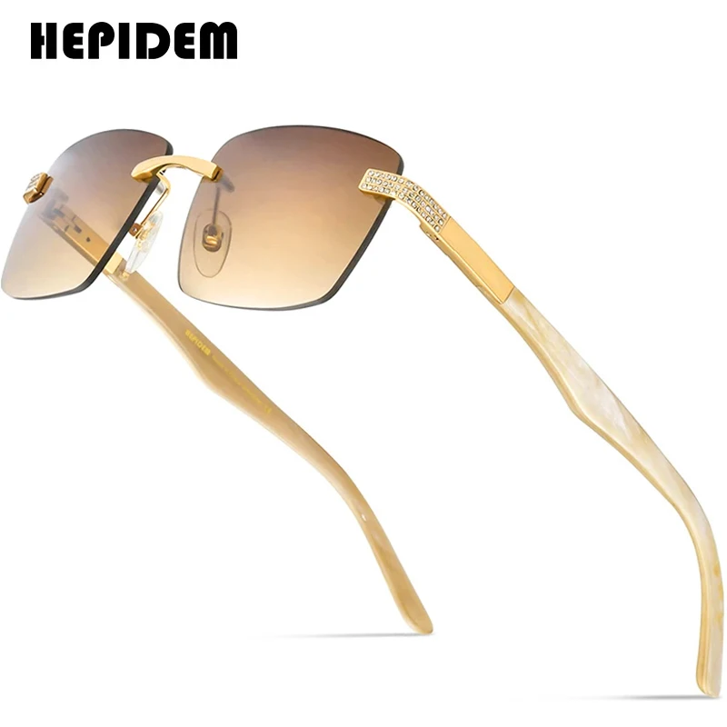 HEPIDEM Buffalo Horn Sunglasses Men Famous Brand Design Rimless Men Sun glasses Luxury Eyewear Buffs Frameless Eyeglasses