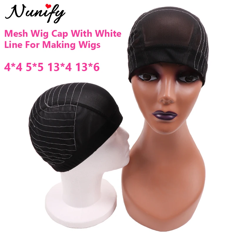 

13x6 Mesh Caps For Making Wigs Black Wig Cap With White Line For Beginners Hairnet 13x4 Lace Closure Dome Cap With Guideline Map