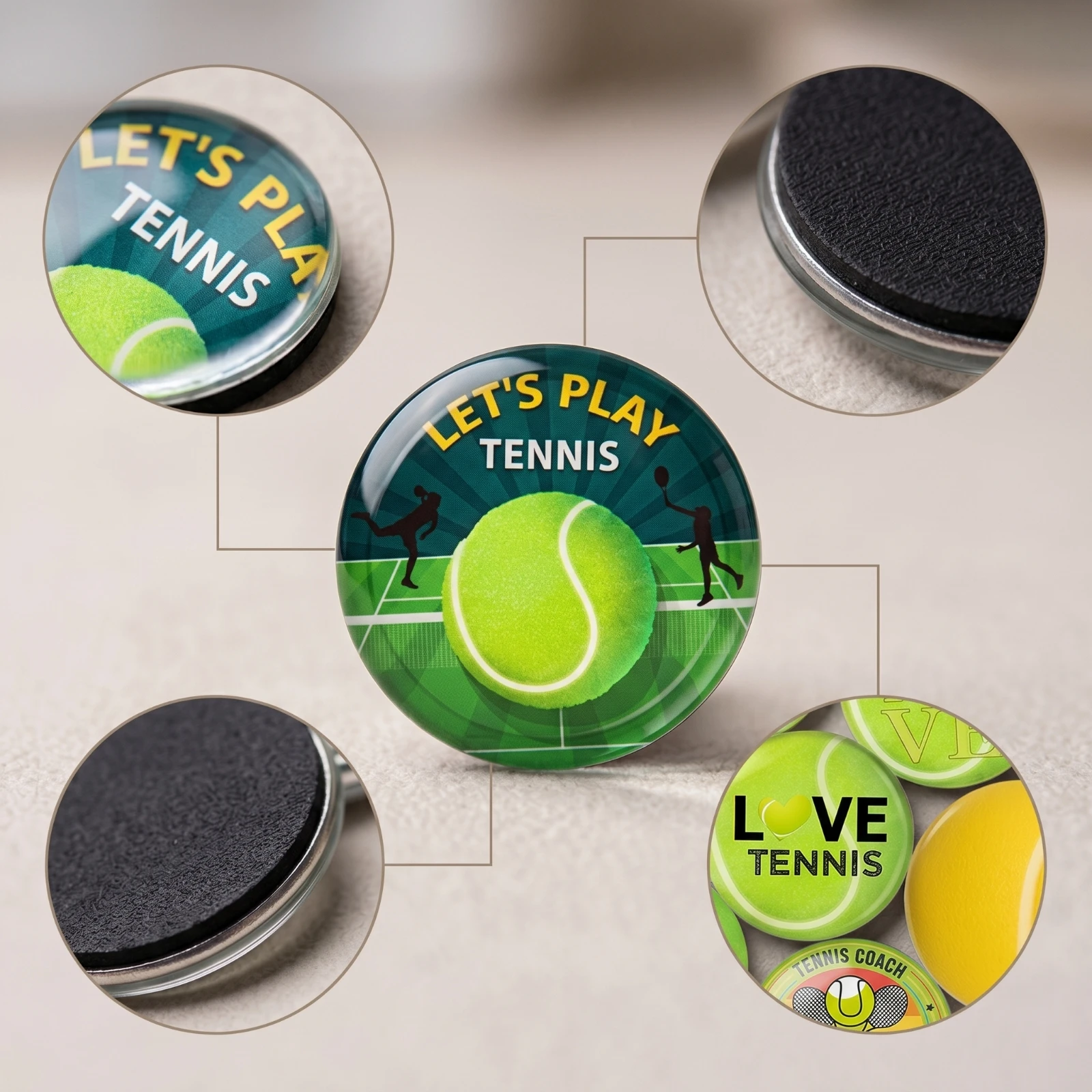 12 Pieces Tennis Fridge Magnetic Stickers Soft Fridge Magnetic Stickers with Domed Face Refrigerator Sticker Glass Attractive
