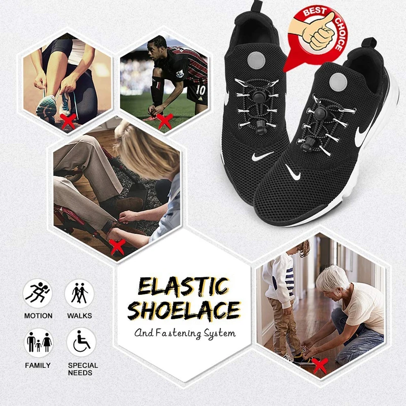 Elastic No Tie Shoelaces Stretching Lock Shoe Laces for Sneakers Quick Rubber Shoelace Round Shoestrings One Size Fits All Laces