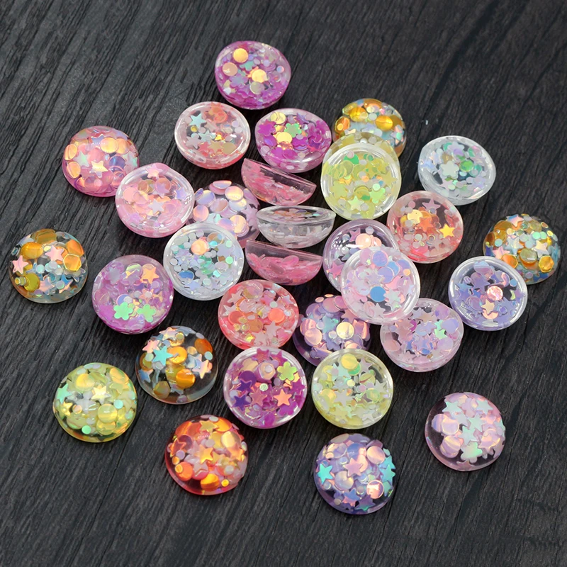 40pcs 12mm Mix Colors Star Round Moon Style Cabochon in resina con retro piatto per accessori per orecchini