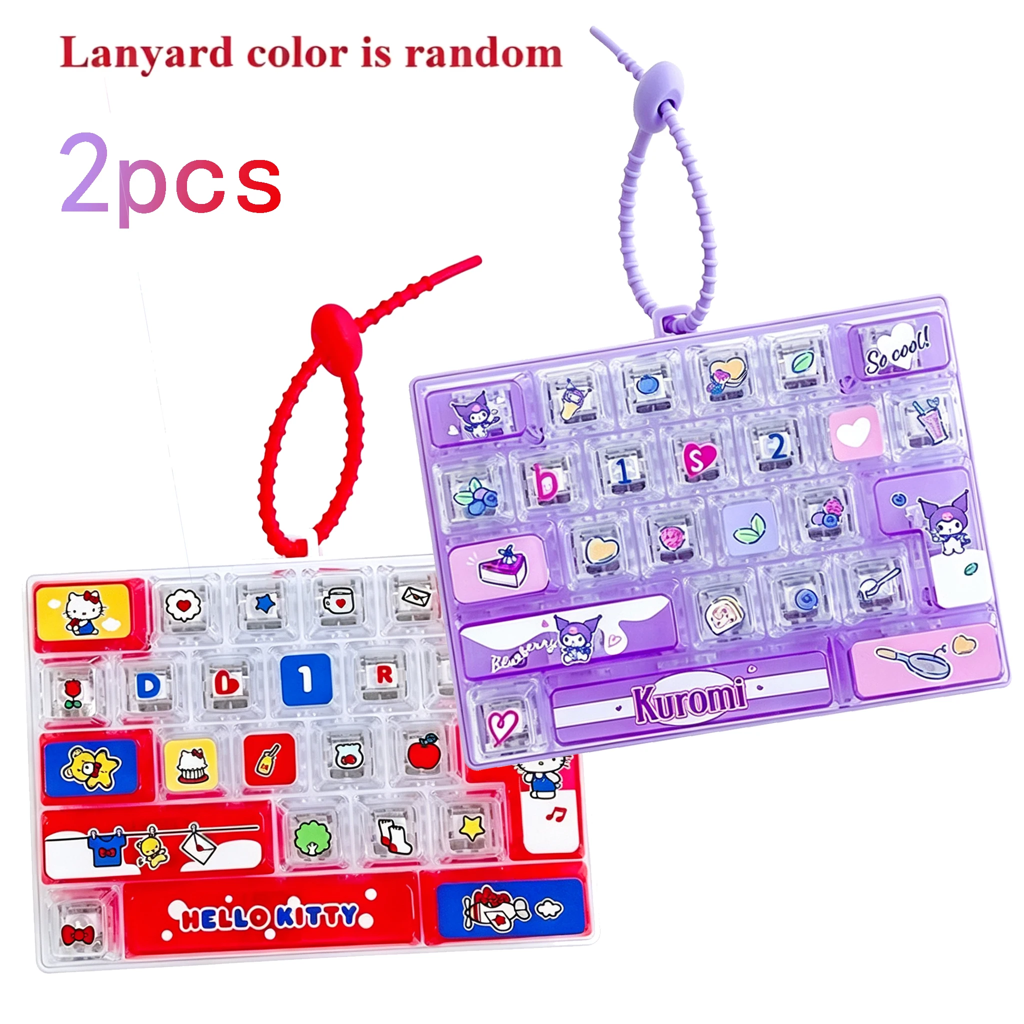 26-toetsen Sanrio 26‑Key Fidget Keyboard Sleutelhanger Set Hello Kitty Kuromi My Melody Stressverlichting Drukknop Speelgoed Tasbedel Cadeau
