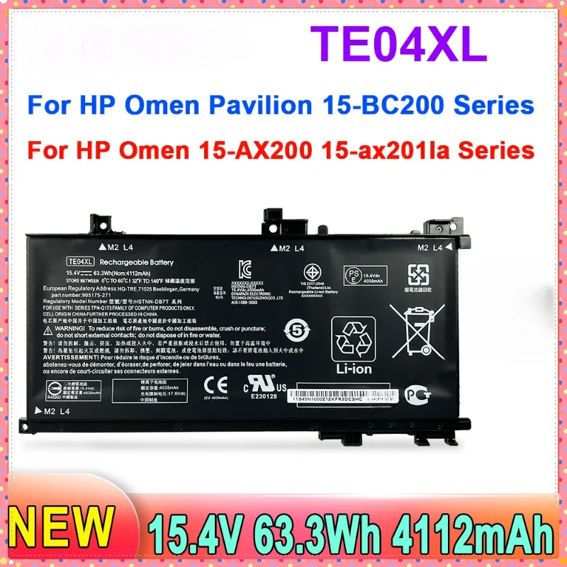 

TE04XL Laptop Battery For HP OMEN TPN-Q173 15-AX200 15- AX218TX 15-AX210TX 15-AX235NF 15-AX202N 15-BC200 HSTNN-DB7T 905277-855