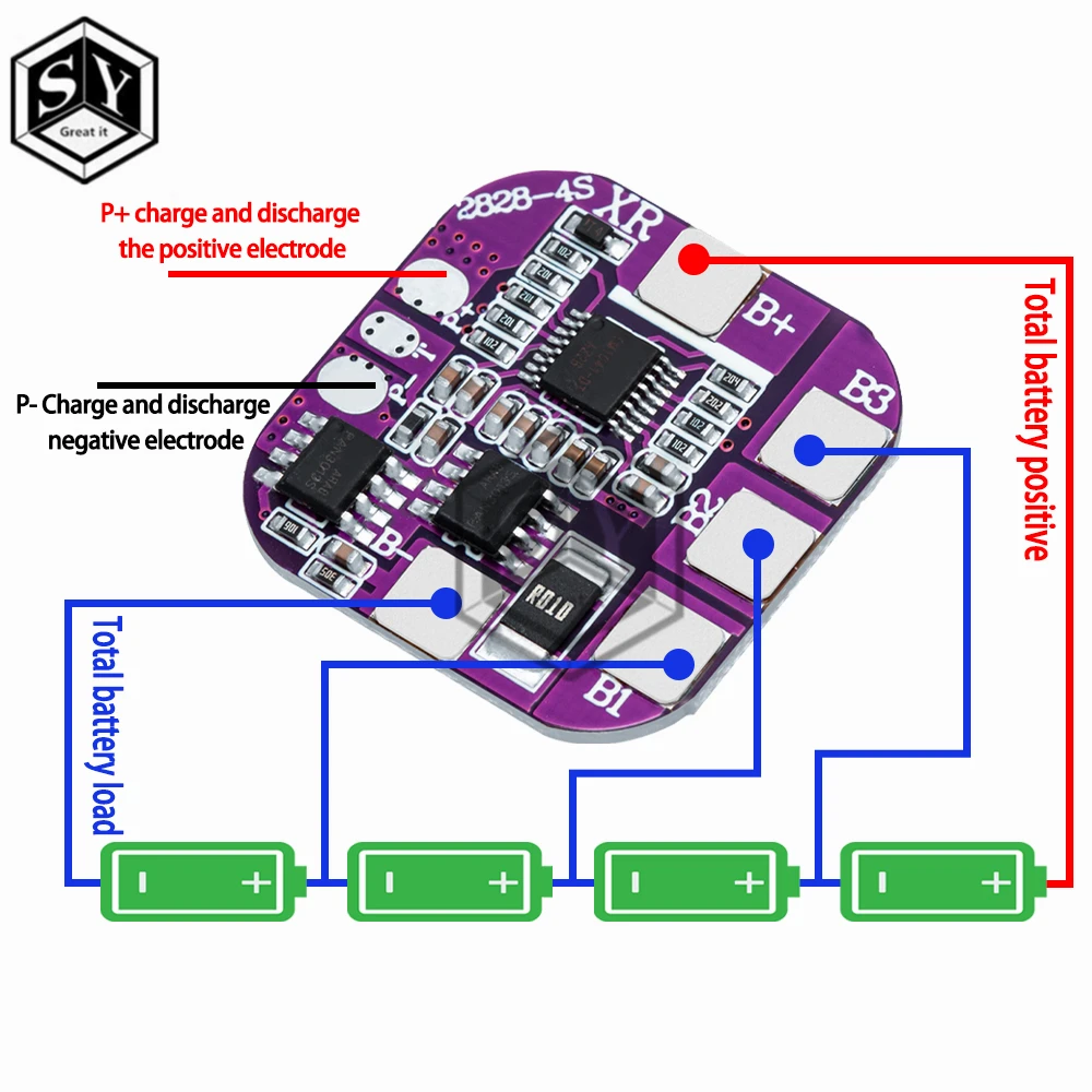 4S 5A 14500 Battery Packs Charge Board BMS 14.8V Same Port Lithium Battery Protection Board Temperature/Disconnection Protection