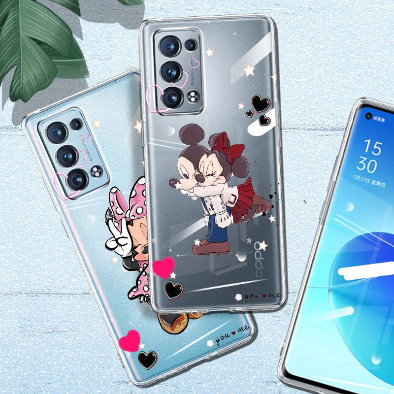 Disney Minnie Mickey Cute Art For OPPO Find X5 X3 F21 Neo Lite A96 A57 A74 A76 A72 A55 A54S A53 A53S A16 S A9 Transparent Cover