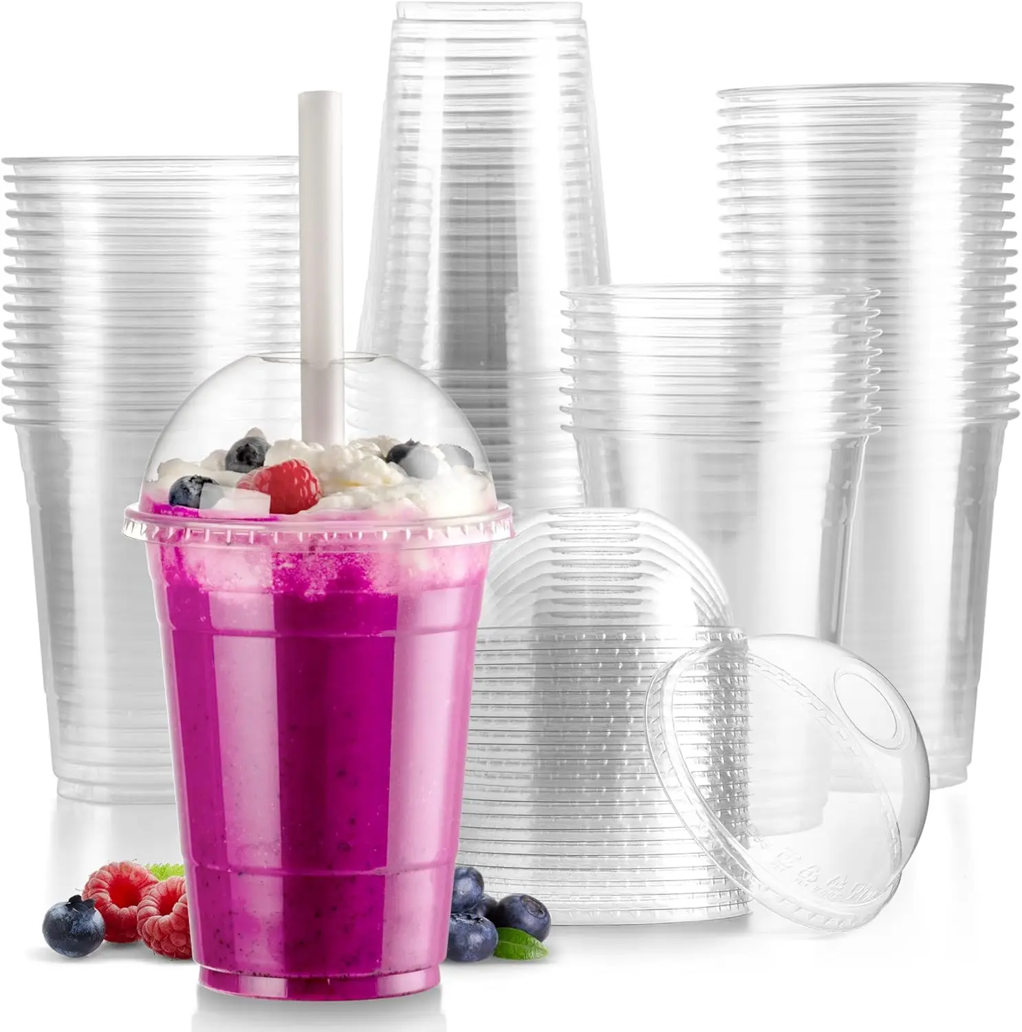 Clear Plastic Cups with Dome Lids Disposable Plastic Drinking Parfait Cups for Ice Coffee Smoothie Frappuccino Bubble Boba