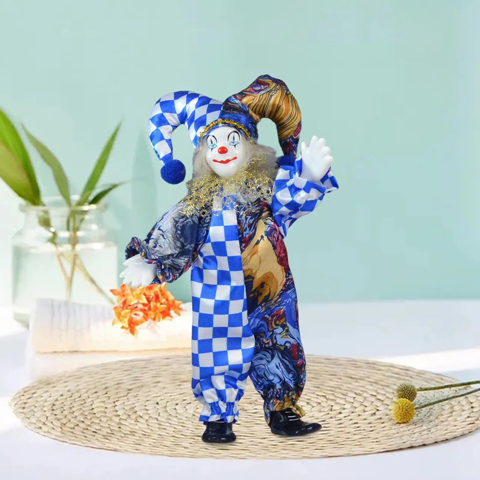 Adorável palhaço boneca ornamentos, decoração para casa, delicadas articulações flexíveis, livre