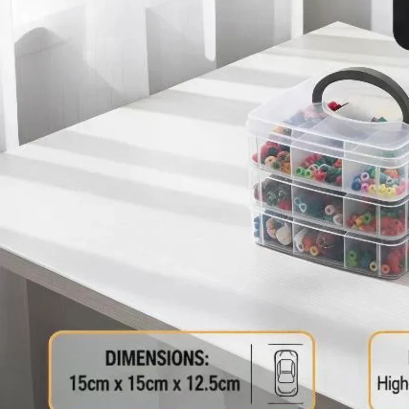 Stackable Organizer Box With Dividers 3-Tier Clear Craft Storage Container for Art Supplies Sewing Accessories