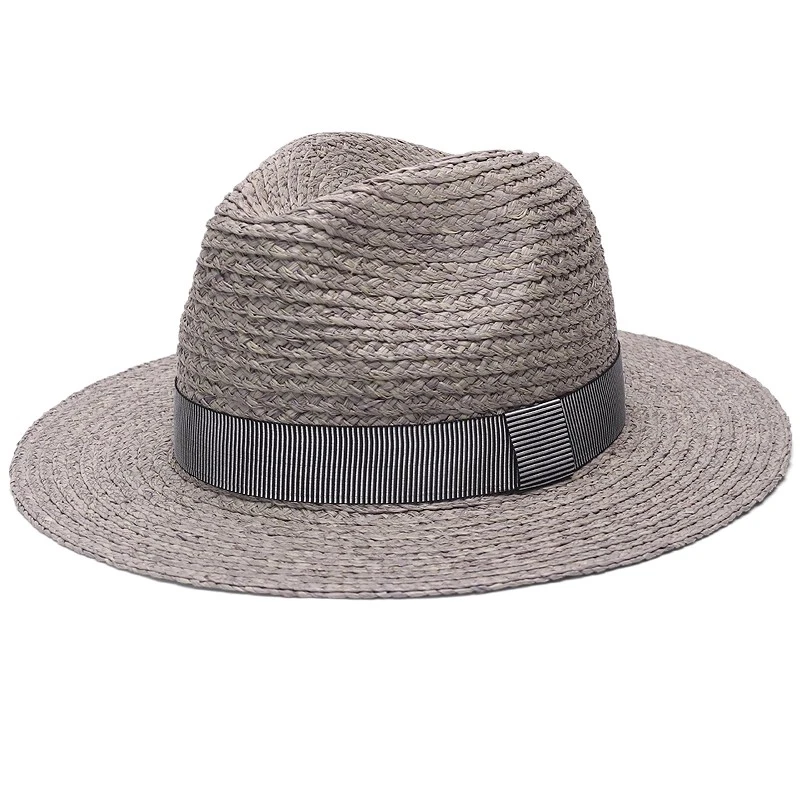 

Женская мужская шляпа из рафии с широкими полями ручной работы, летняя пляжная шляпа от солнца британского джентльмена Fedora, серая/черная коричневая шляпа с большой головкой 62 см