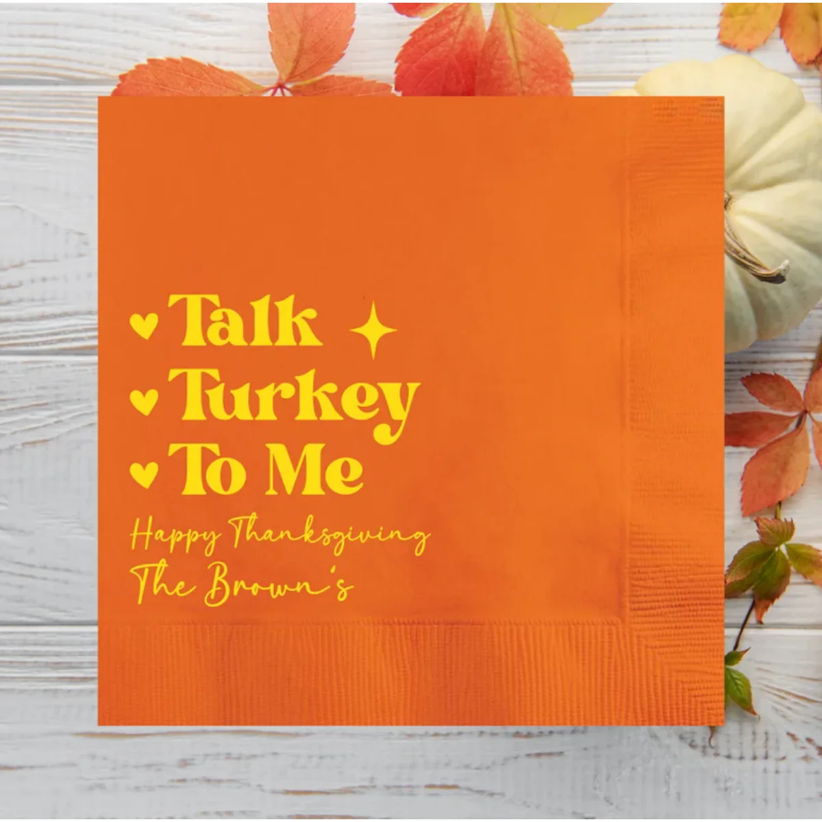 Talk Turkey To Me Personalized Thanksgiving Cocktail Napkins, Custom Modern Thanksgiving Favors, Party Dinner Tableware, Holiday