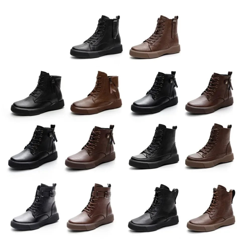 Genuine Leather Women\'s Boots Short Boots Thick Soled Knight Boot Womens Casual Shoes Versatile Woman\'s Shoes Platform Shoes