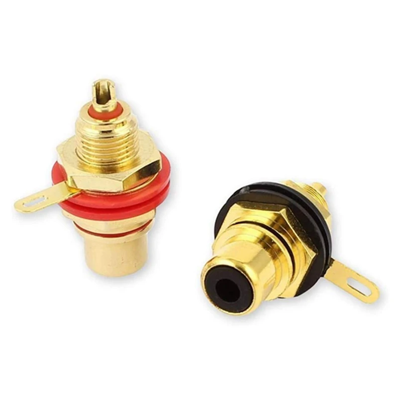 4Pair/8Pcs Gold Plated RCA Jack Connector Panel Mount Chassis Audio Socket Plug Bulkhead With NUT Solder CUP