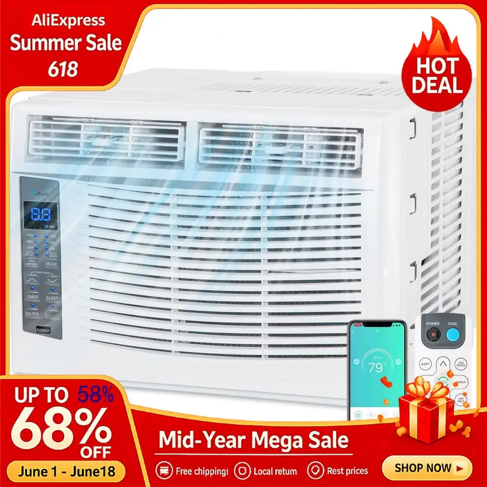 6000 BTU Window Air Conditioner with WiFi, Smart Window AC Unit with Remote, Energy Saving, Cools up to 250 s, Custom