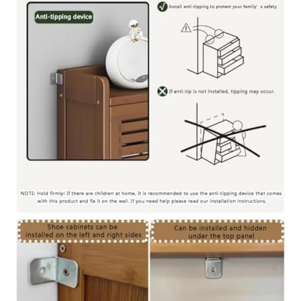 خزانة أحذية ذات درج قابل للطي للمدخل، منظم أحذية من الخيزران مع مساحة تخزين مخفية، خزانة أحذية بثلاثة أدراج للباب المنزلق #3