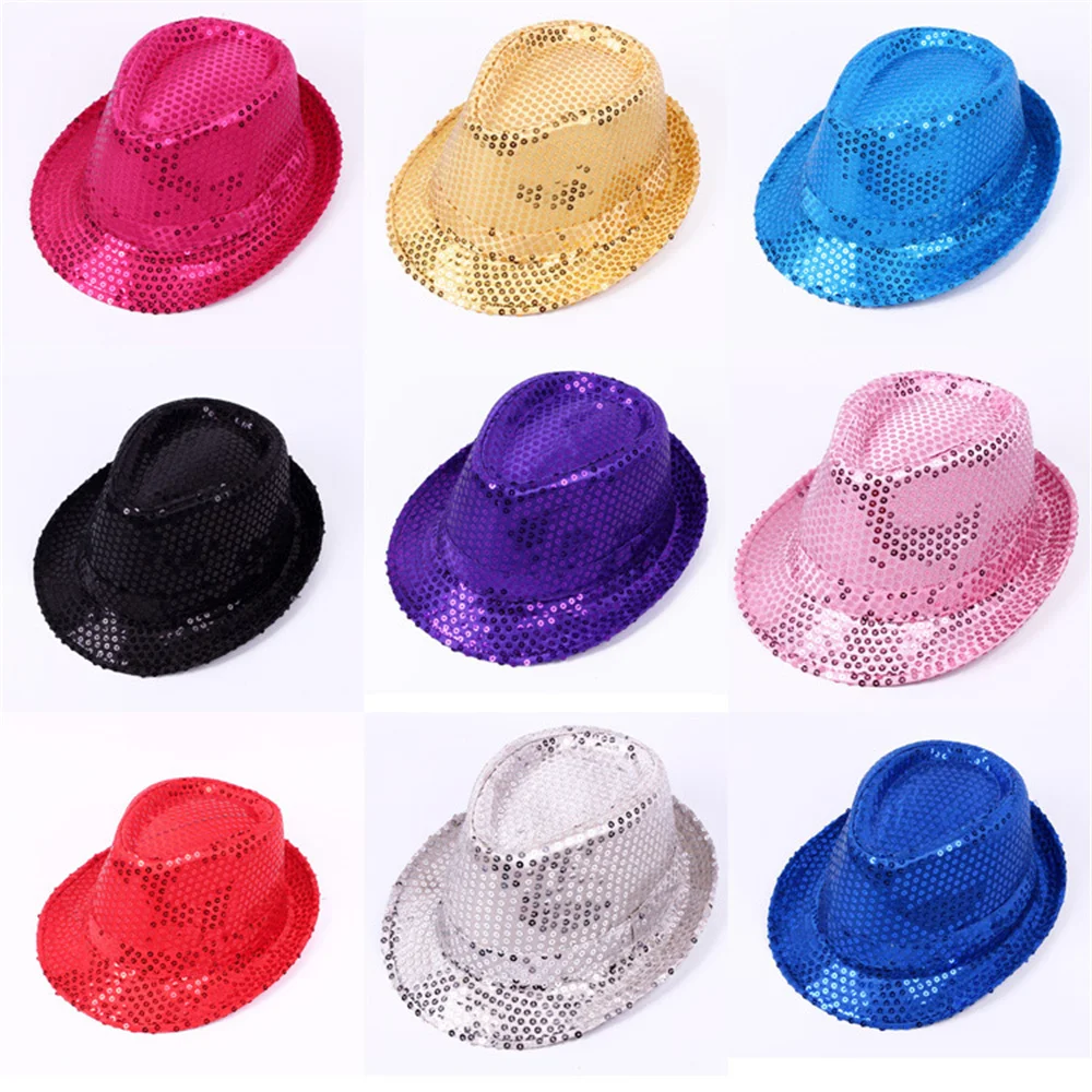 2024 Fashion Sequins Jazz Hat Men Woman Sequin Hat Cowboy Birthday Party Cap Jazz Dance Show Props Costume Wedding Decoration