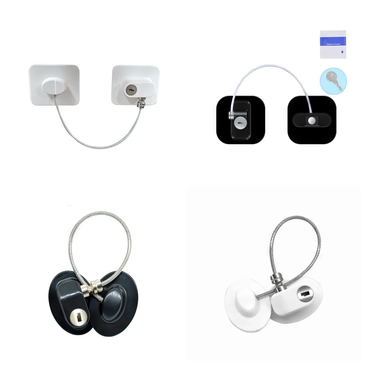 Baby Safety Lock + Keys Fridge Limiter Self-adhesive Kid Safe Window Hasp Steel Wire Cabinet Door Drawer Washer Dryer No Drill