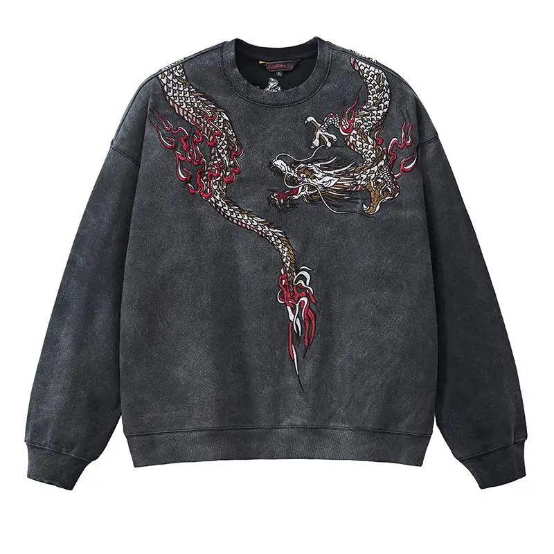 

Chinese Style Embroidered Cotton Sweatshirt round Neck Pullover Hoodie Men Women Couples Spring Autumn New Fashion Streetwear