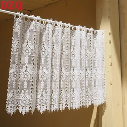 American Geometry Crochet Hollow Short Curtains for Kitchen Partition Manual Rhombus Linen Flowers Lace Half Curtains #A122