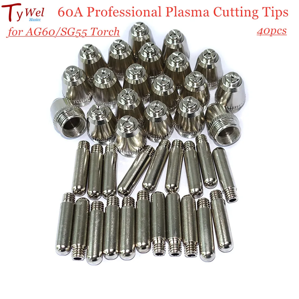 40pcs AG60 Plasma Cutting Torch Consumable SG55 Plasma Cutter Kit 60A AG-60 Plasma Torch Tip Electrode Nozzle