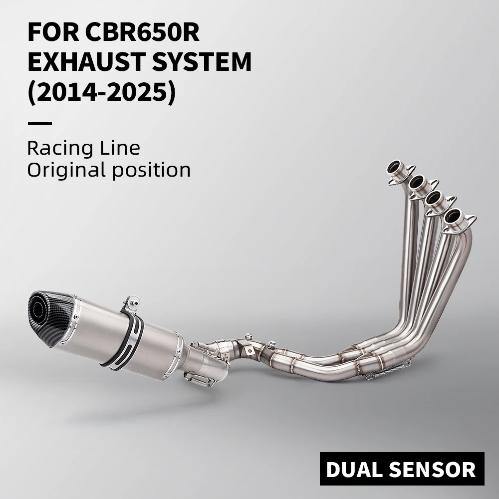 

Для CBR650R CBR650F CBR650 CB650F 2014-2025 выхлопная трубка мотоцикла, передняя соединительная труба, полная система с двумя датчиками кислорода