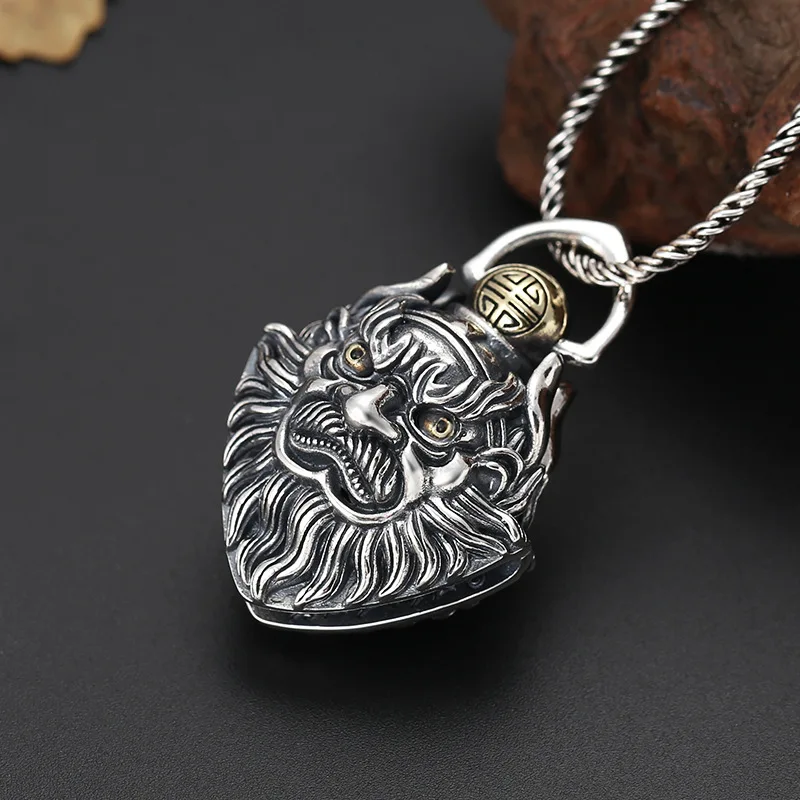 S925 Sterling Silver Zhong Kui Pendant Black Color Heavy Bell Unisex Fine Jewelry FYNE432