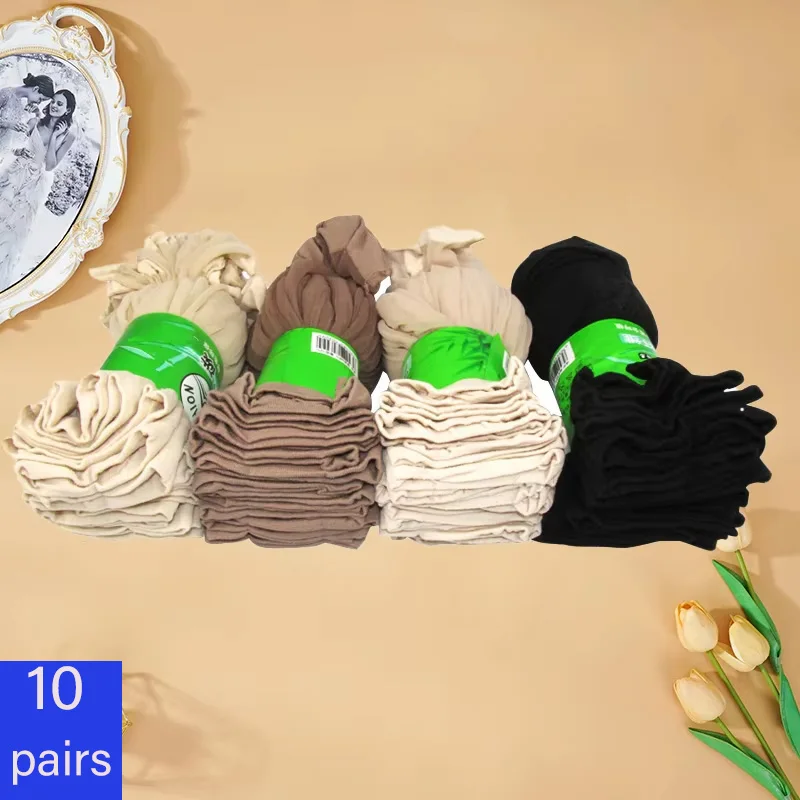 

10 пар оптовых женских летних сексуальных ультратонких прозрачных шелковых носков с кристаллами, высокоэластичные нейлоновые короткие носки цвета кожи