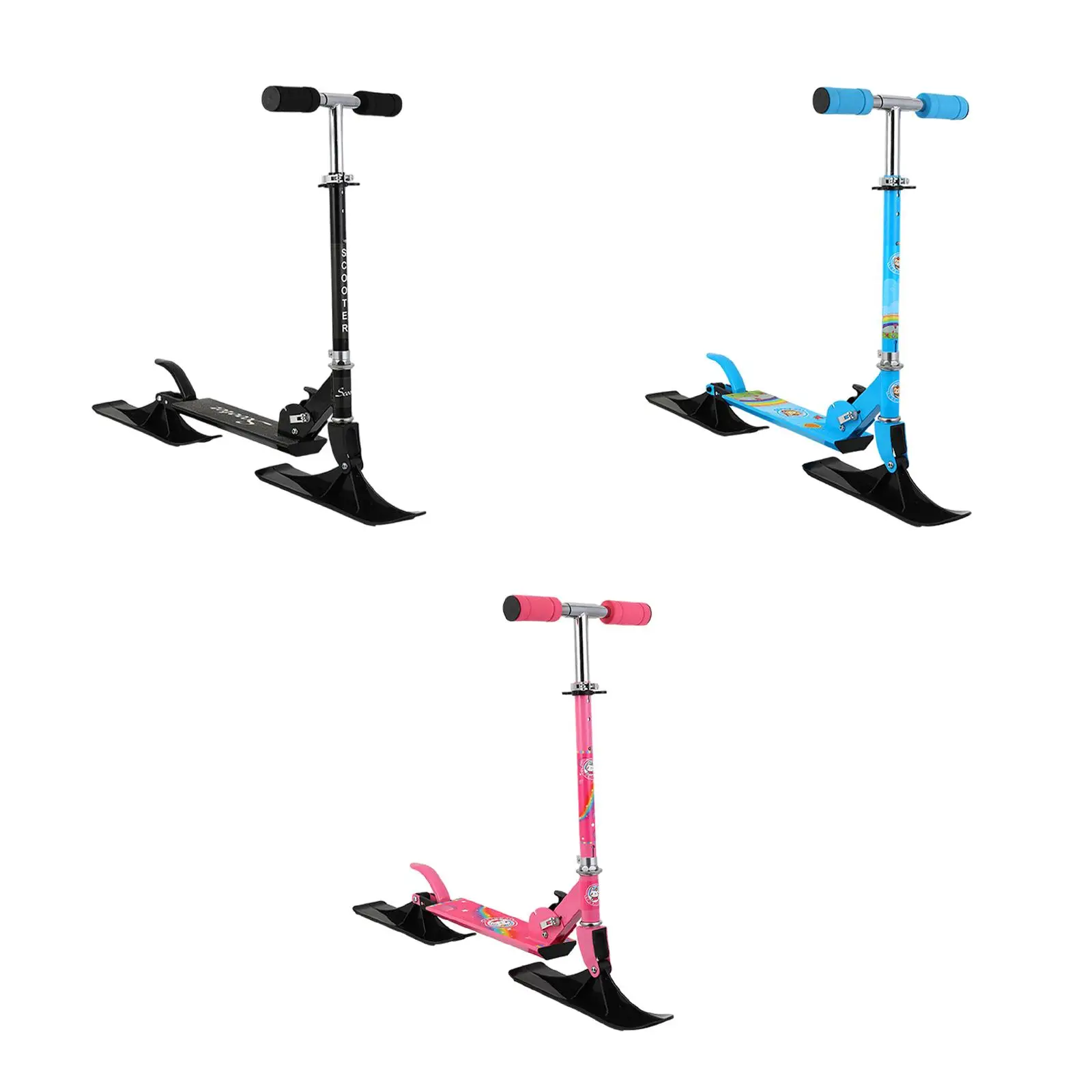 Kids Snow Scooter Adjustable Height Metal Frame Portable Stand Scooter for Child Balance Training Outdoor Two Wheel Sled