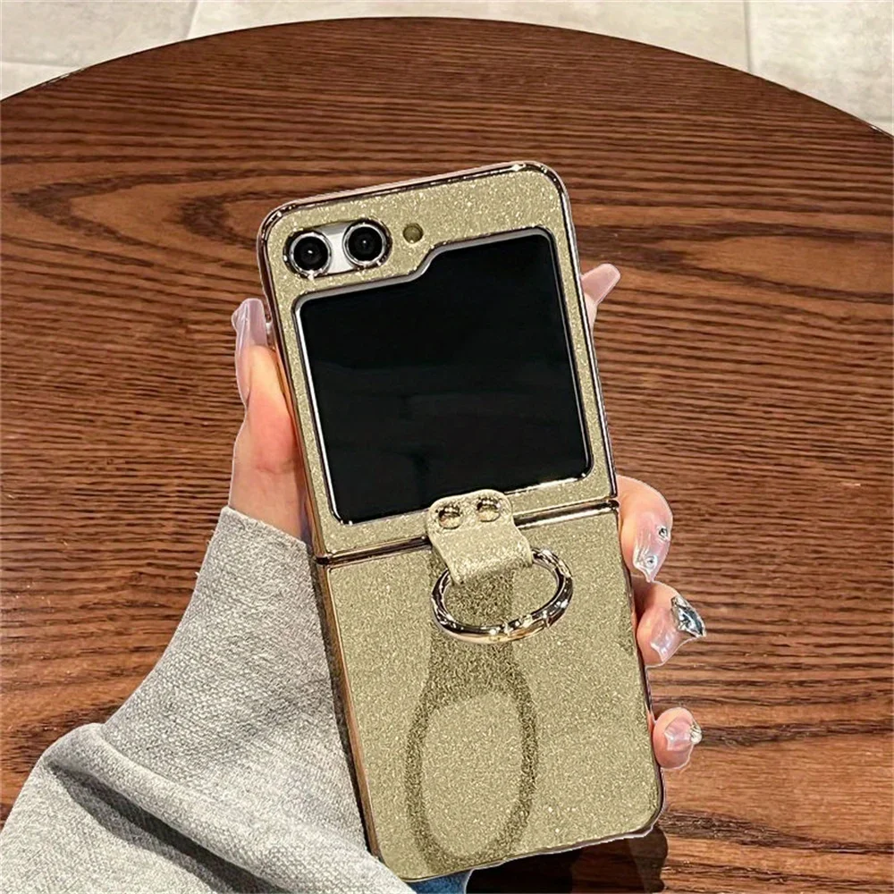 Etui na telefon z brokatowym uchwytem na pierścień do Samsung Galaxy Z Flip 7 fe 6 Flip6 5G Luksusowe, błyszczące, twarde plastikowe etui ochronne