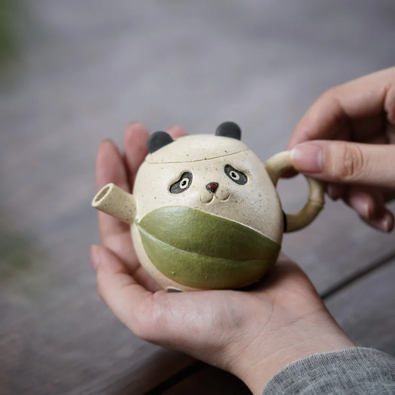 Purple clay pot pure handmade teapot creative Chinese style gift panda pot warm dun dun 120ml