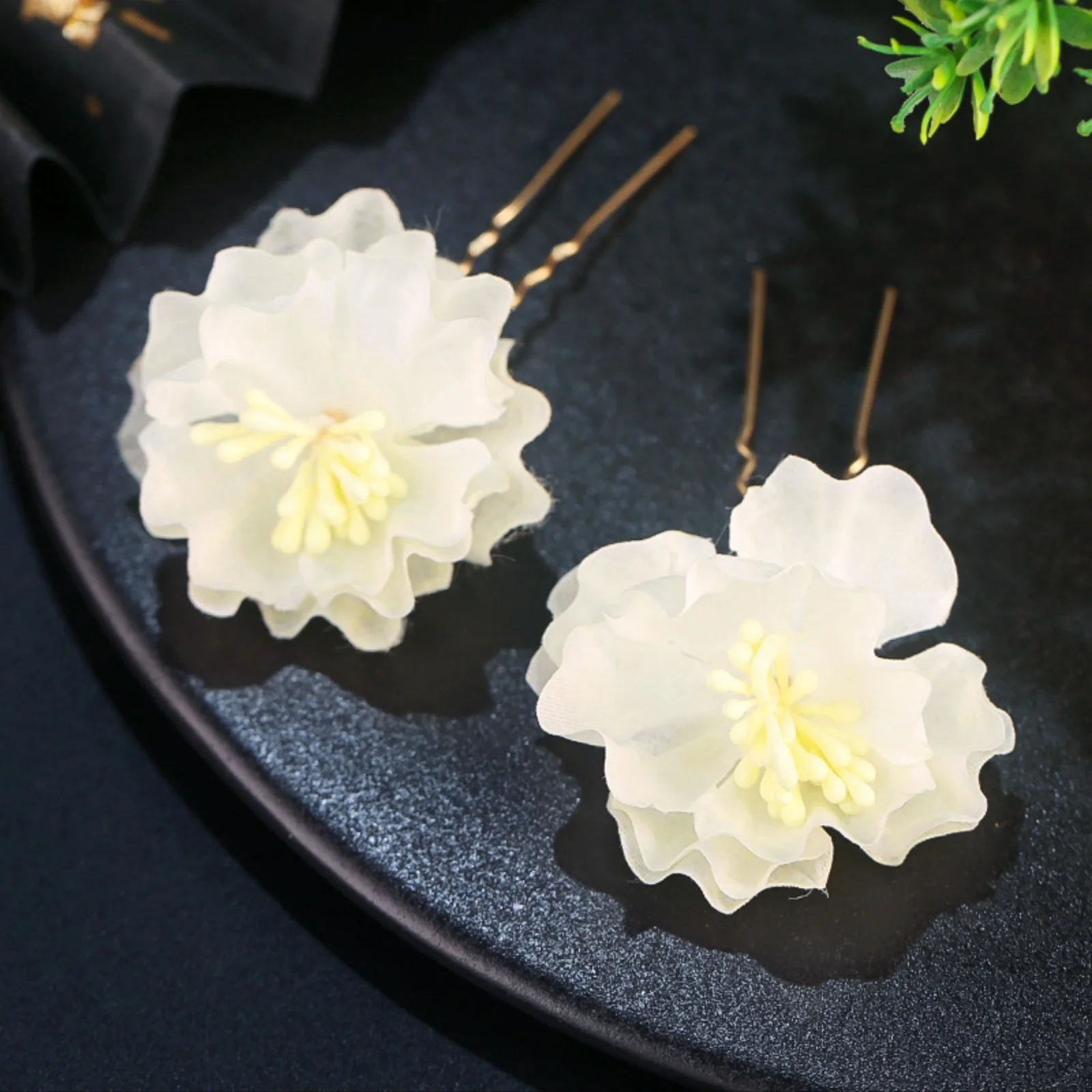 2 Stück Hanfu-Haarschmuck mit Seidenblumen, kleine Haarnadel mit gebügter Blume, Haarschmuck im antiken Stil, Blumen-Haarnadel, geformte Haarnadel – Detail 4