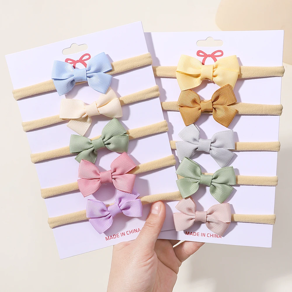 5pcs/set Mini Cute Ribbon Bows Headband for Girl Elastic Nylon Hairbands Newborn Sweet Headwear Baby Hair Accessories Wholesale