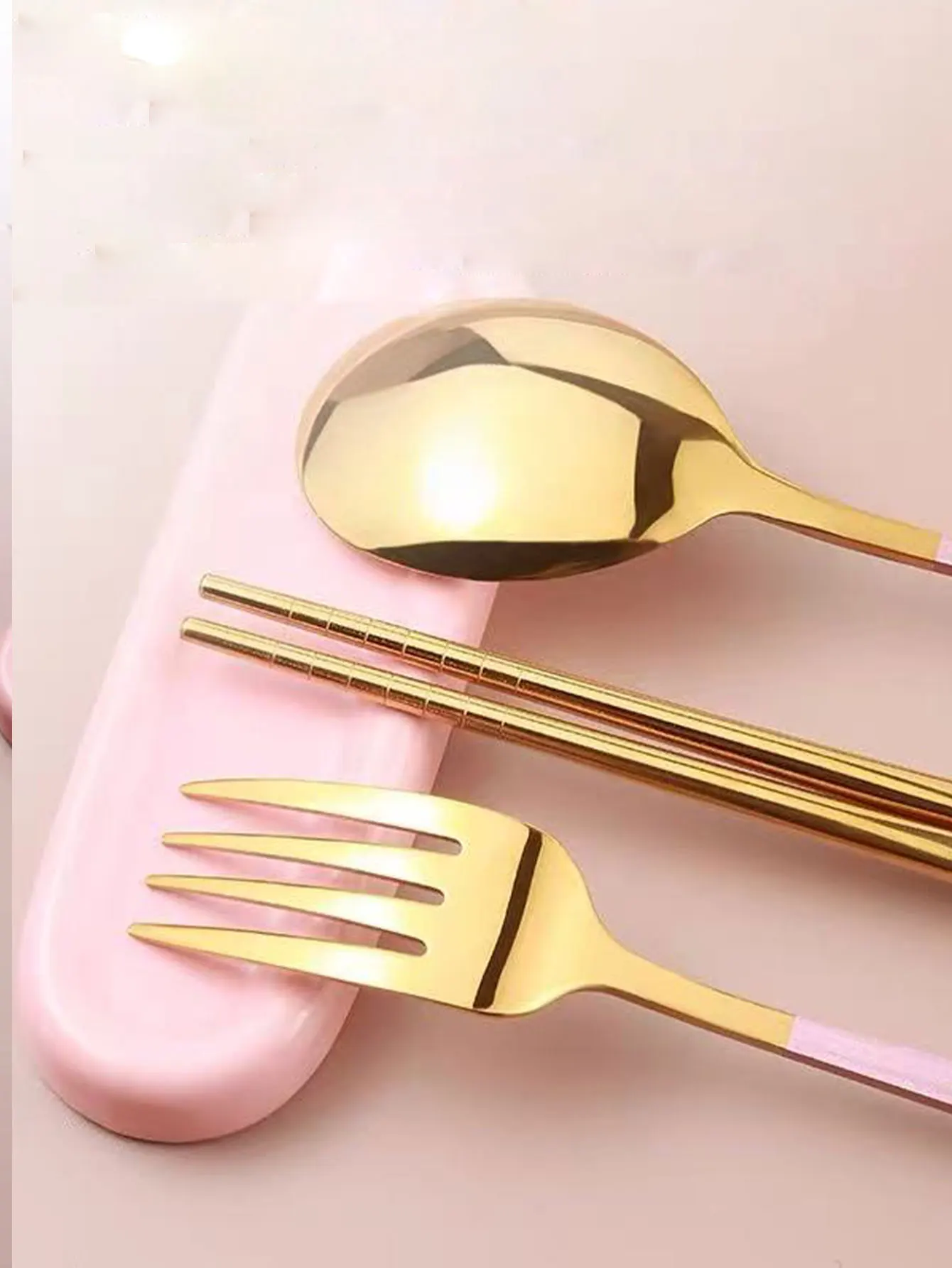 304 Stainless Steel Chopsticks, Spoon, and Fork Set Portable Tableware Ins Style for One Person Travel Three-Piece Set with Box