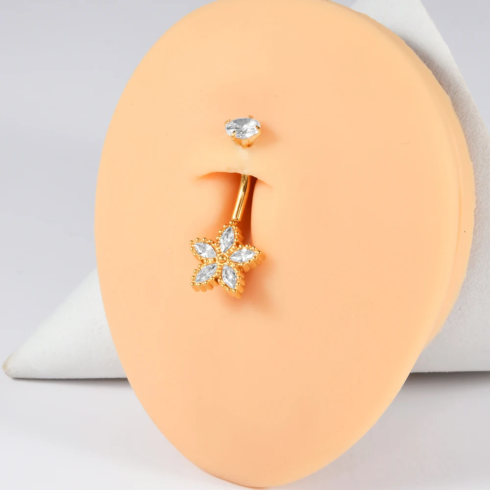 1PC Stainless Steel Butterfly/Flower CZ Inverted Belly Button Ring Zircon Navel Piercing Ring Body Piercing Jewelry 14G