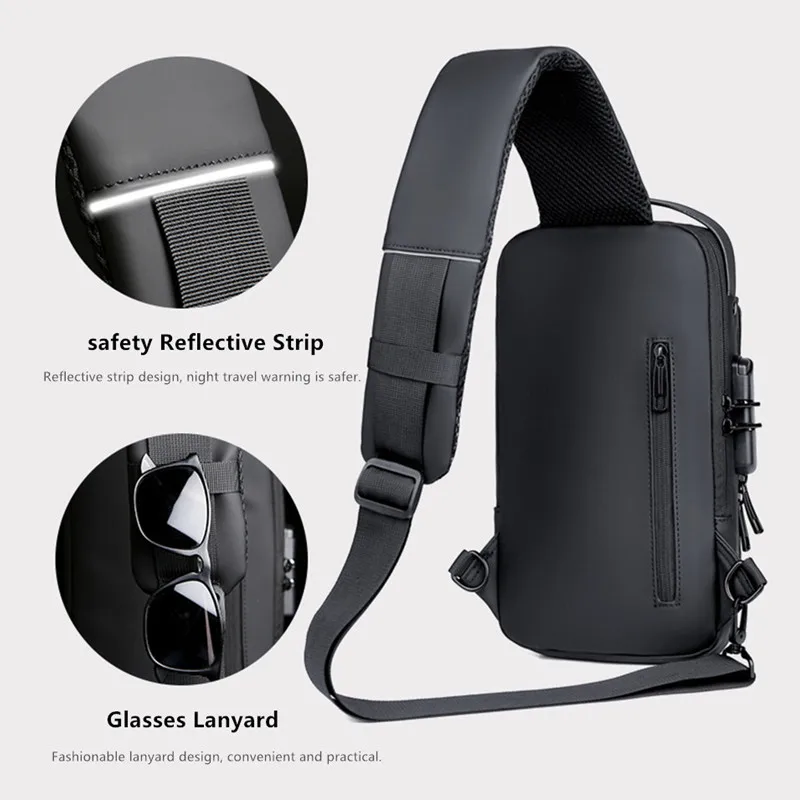 Jeep Buluo Men Anti Theft Sling Bag with USB Charging Port Waterproof Chest Bag Multi Pocket Crossbody Bag for Travel Work view 5