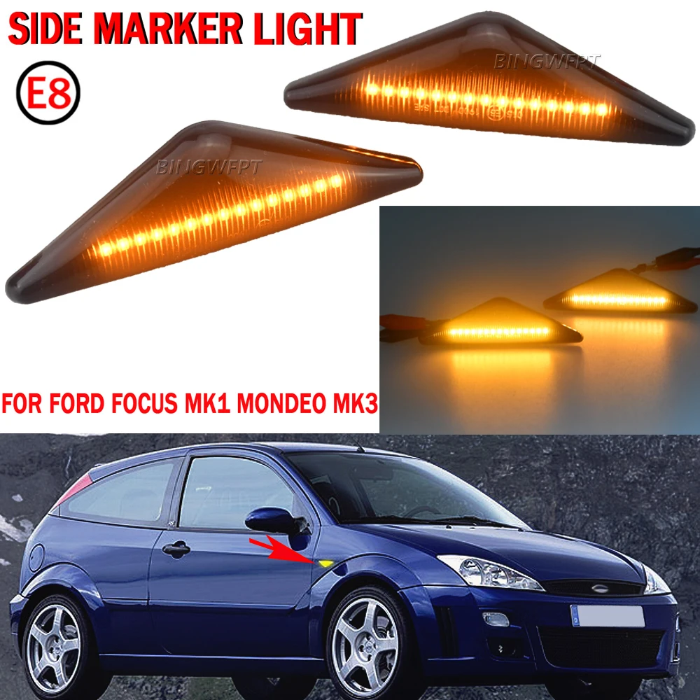 2PCS LED Dynamic Side Marker Turn Signal Light For Ford MONDEO 2000-2007 MK3 FOCUS MK1 1998-2004 Sequential Blinker Light