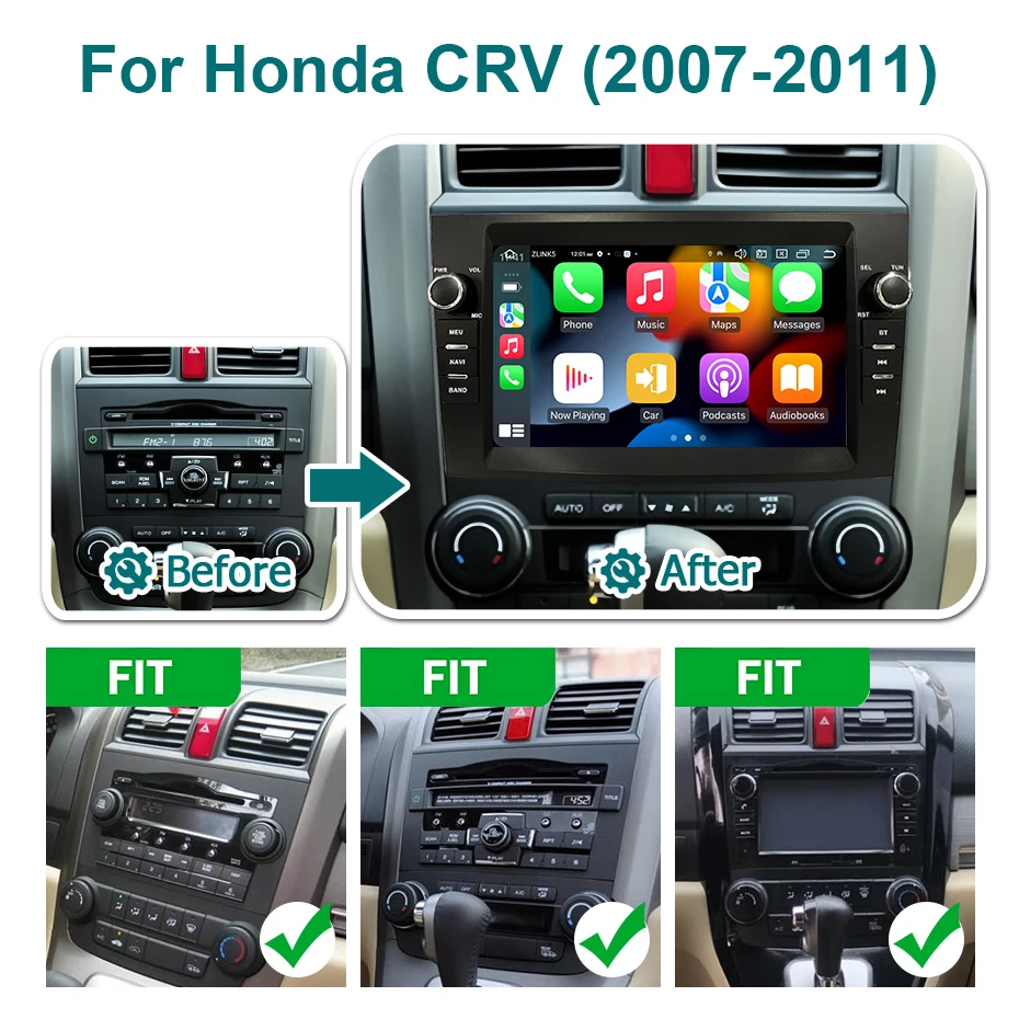 8'' Screen Linux System Wireless Carplay Car Radio Android Auto Stereo For Honda CR-V 3 RE CRV 2007-2011 Bluetooth Autoradio Navigation GPS Airplay Autolink Multimedia Player 2DIN