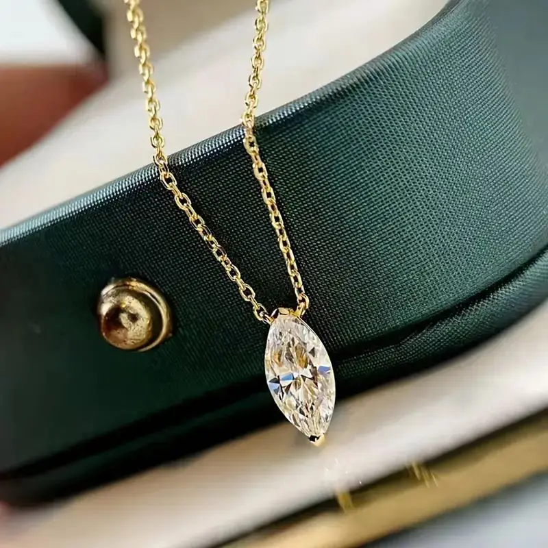 Marquise Cut Moissanite 0.5 Carat 1 Carat 2 Carat Women's Necklace GRA Certified Pendant D VVS S925 Silver Wedding Party Jewelry