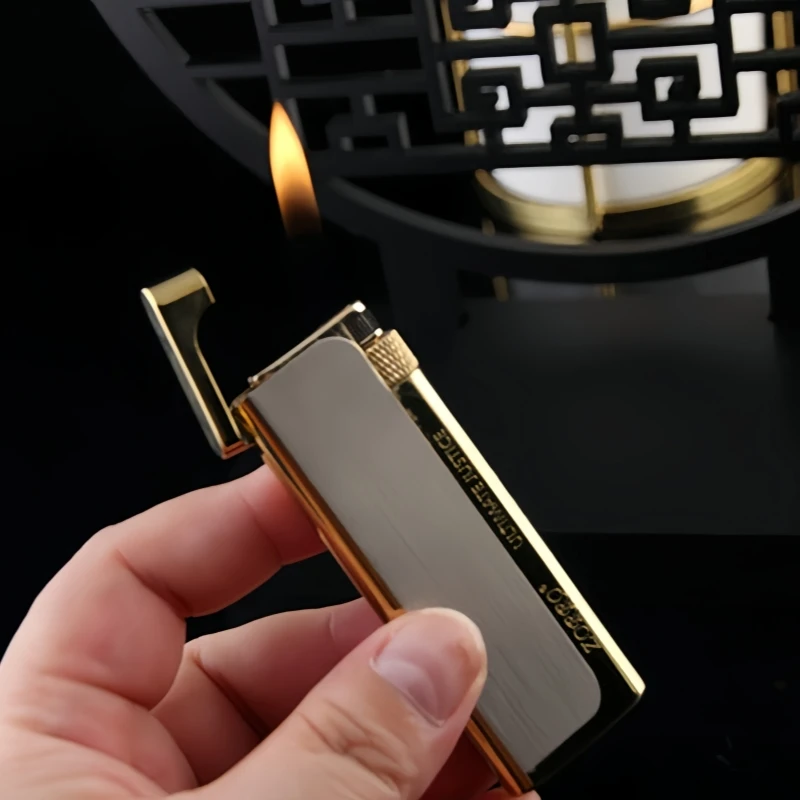 

New Zoro Metal Zinc Alloy Ultra Thin Grinding Wheel Side Slip Pure Copper Inflatable Gas Lighter Smoking Accessories Small Tool