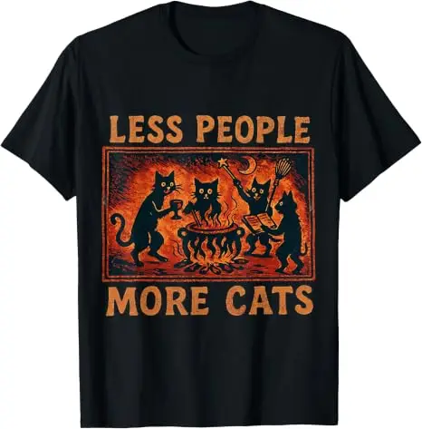 Vintage Less People More Cats T-Shirt Y2k Horror Lustige Introvert-Katzen-Bekleidung Humor Einzigartige Gothic Mystical Witchcraft T-Shirt-Kleidung – Detail 10